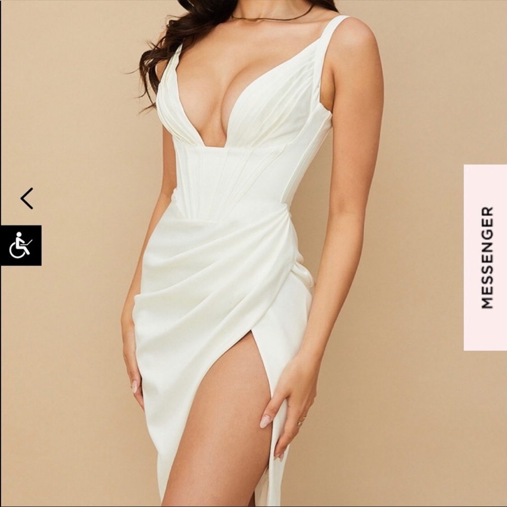 House of CB Faye Ivory Satin Corset Midi Dress